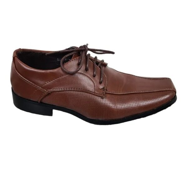 Fancy Kids Boys European Collection Brown Vegan Leather Dress Shoes Size 13 Y - Picture 1 of 16